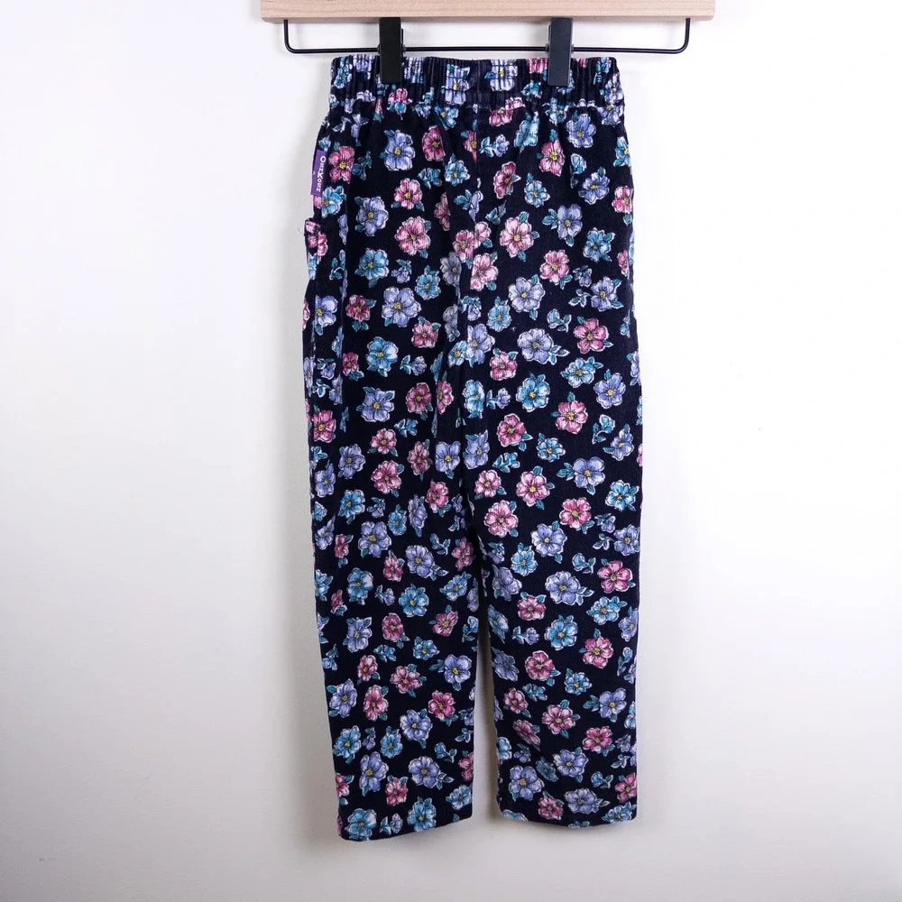 Vintage 90s OshKosh B'gosh‎ Corduroy Pants Kids 5 Navy Blue Floral Made in USA